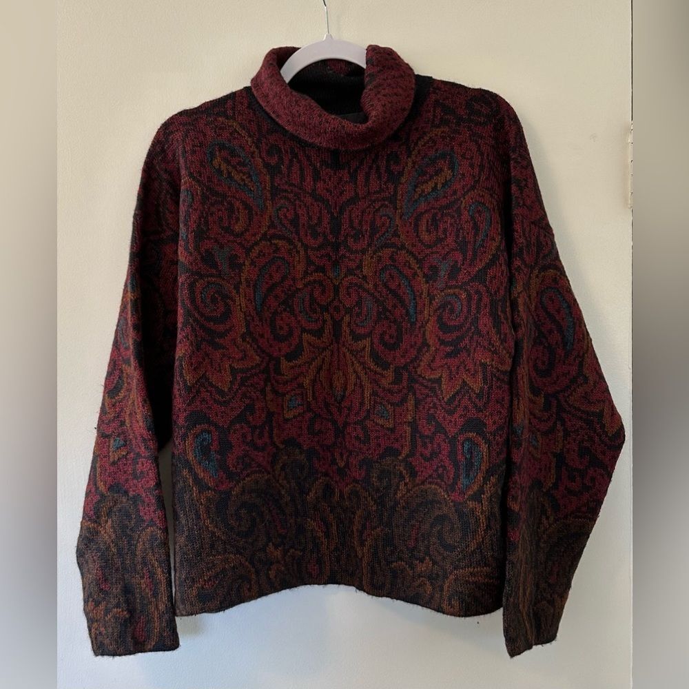 Peruvian Connection 100% Alpaca Paisley Mock Neck Sweater Large